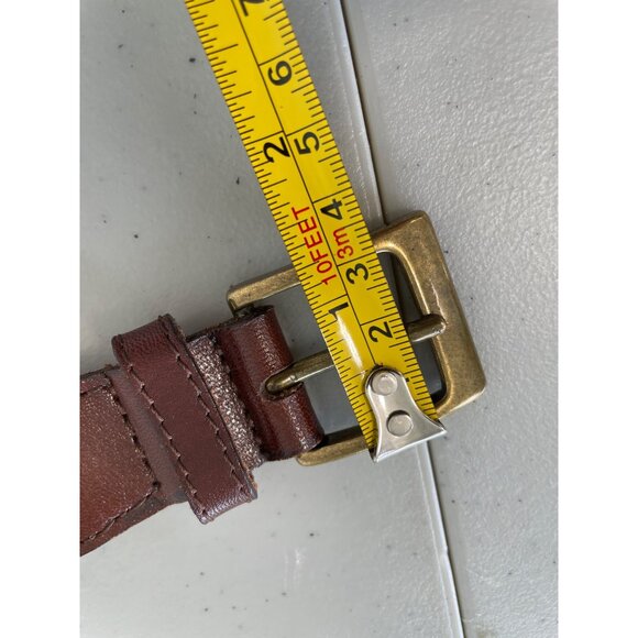 Fossil Genuine Leather Plaid Fabric Belt Unisex Medium Brown Multicolor Bohemian - Picture 11 of 12